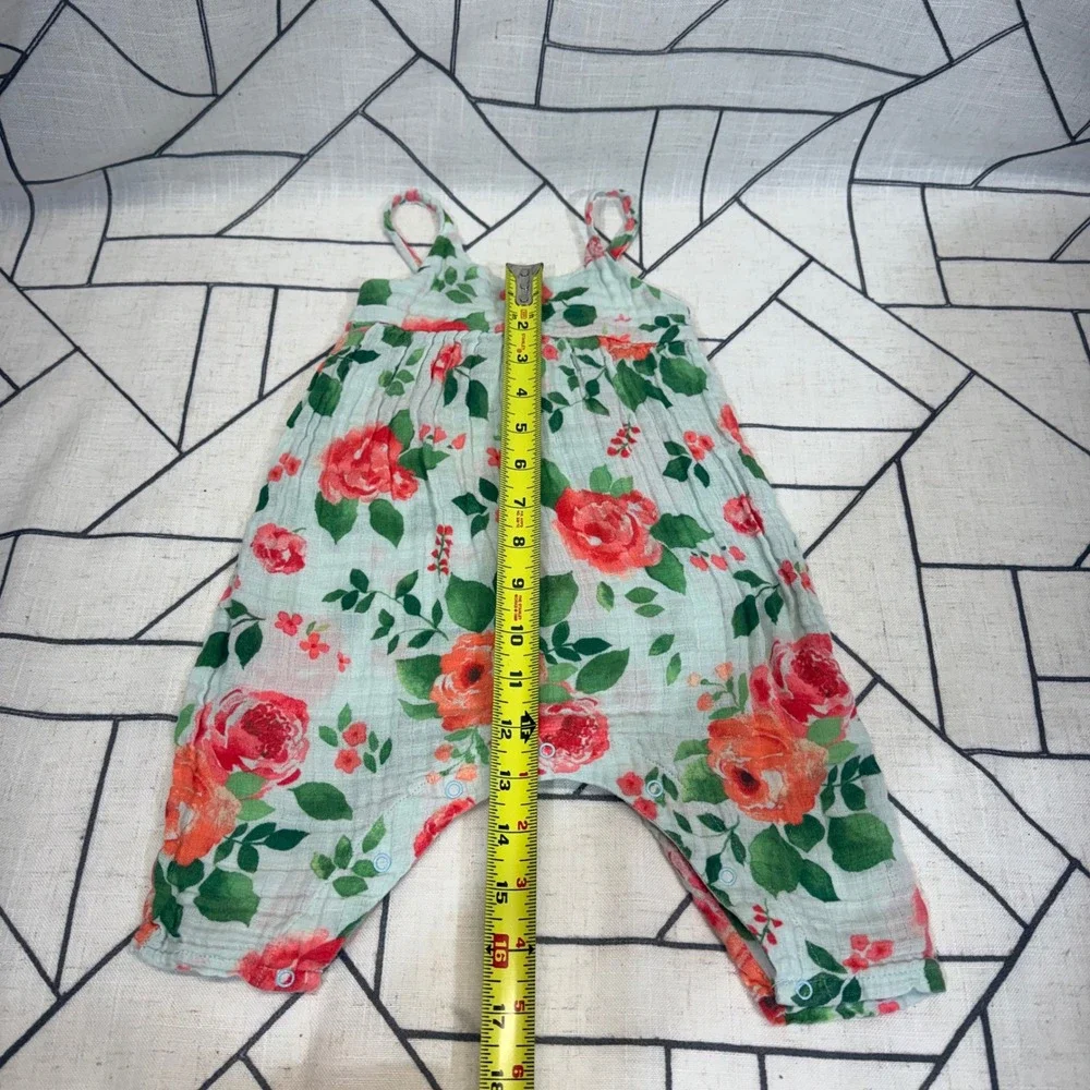 Angel‎ Dear Floral Muslin Romper 6-12M Mint Red Excellent Harem One Piece